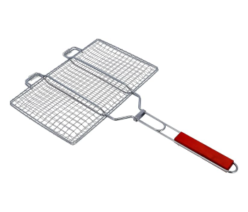 Royalford RF10389 Barbeque Grill With Wooden Handle Folding Portable Bbq Basket - Silver in UAE