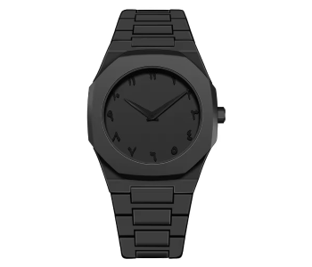 Arabic Aura Wristwatch Black Matte Stainless Steel Band Analog Watch With Octagonal Case in UAE