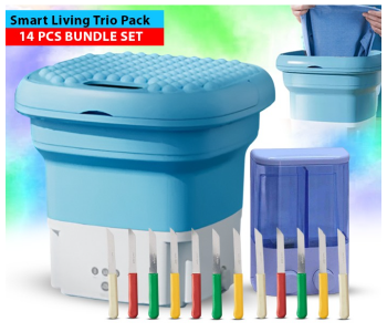 Bundle 1 PCs Set Mini Portable Folding Washing Machine For Home And Travel + 1 PCs Set Taqdeer SD-2002 Double Hand Soap Dispenser - Blue + 1 PCs Set Fuxwell High Quality Stainless Steel 3inch Knife Set - 12Pcs in KSA