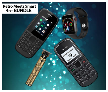 Bundle 1 PCs Set Nokia 1280 Mobile Phone - Black + 1 PCs Set Nokia 105 Dual Sim Mobile Phone -Black + 1 PCs Set IWO 8 Sport Smart Watch - Black + 1 PCs Set Vkarh Retro Rechargeable Cordless Hair Clipper For Men- Gold in KSA