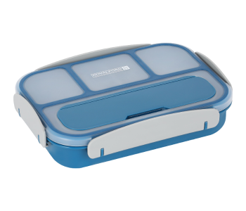 Royalford RF12595 1000 Ml Plastic Lunch Box With Cutlery With Transparent Lid Spoon And 4 Compartments - Blue in UAE