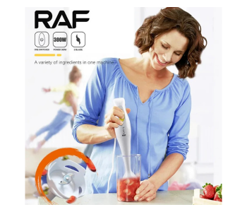 RAF 300W 4-blade Handheld Electric Blender Stainless Steel Food Cooking Stick, EU Plug in KSA