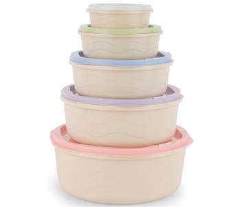 Royalford RF12181 5pcs Plastic Food Storage Box With Smart Lock Lid - Multicolor in UAE