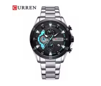 Curren 8402 Men's Chronograph Watch Waterproof Luxury Stainless Steel Sport Wristwatch - Silver in UAE