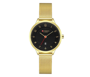 Curren Women’s Watch With Black Dial Luxury Stainless Steel Quartz Wristwatch - Gold in UAE