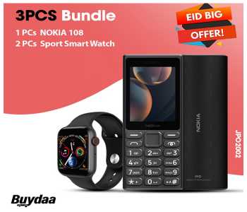 Bundle 1 PCs Set NOKIA 108 Mobile Phone + 2 PCs Set IWO 8 Sport Smart Watch - Black in KSA