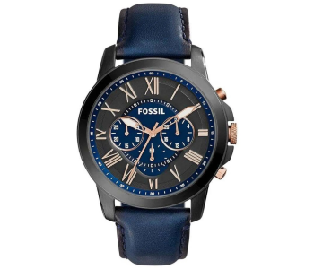 Fossil FS5061 Men's Waterproof Genuine Leather Quartz Watch - Blue in UAE