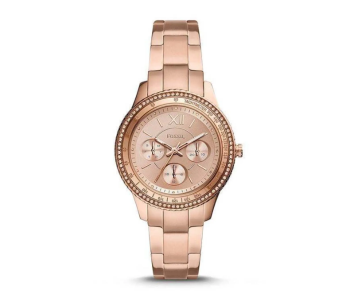 Fossil ES5106 Women's Stella Sport Multifunction Round Shape Stainless Steel Analog Wrist Watch - 37 - Gold in UAE
