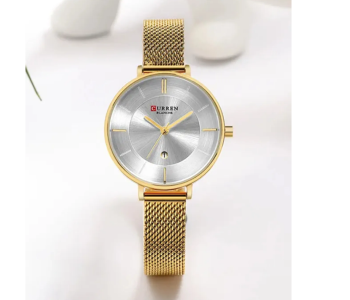 Curren 9037 Ladies Stainless Quartz Buckle Round Water Resistance Analog Wrist Watch - Gold in UAE