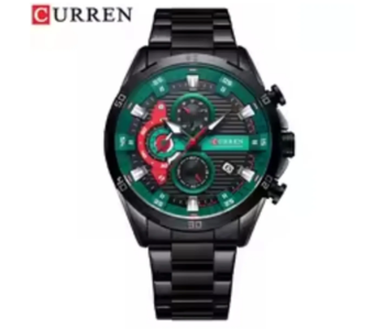 Curren 8402 Men's Chronograph Watch Waterproof Luxury Stainless Steel Sport Wristwatch - Black And Green in UAE