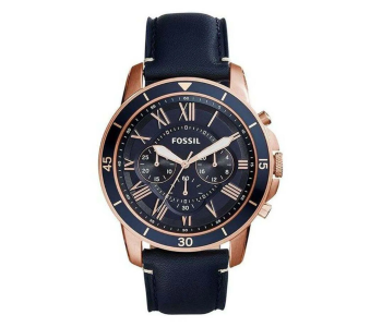 Fossil FS5237 Men's Water Resistant Leather Analog Quartz Watch 44 Mm - Blue in UAE