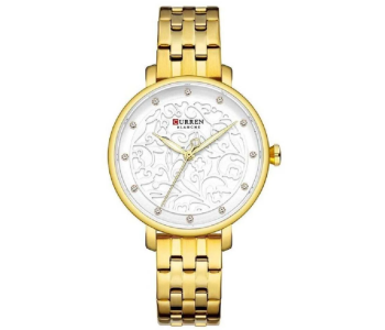 Curren JPN9046GW 9046 Quartz Movement Round Dial Stainless Steel Strap Waterproof Women Wristwatch - Gold in UAE