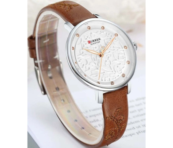 Curren JPN9046BW 9046 Women’s Classy Dress Wristwatch White Dial Brown Leather Strap Watch - White in UAE