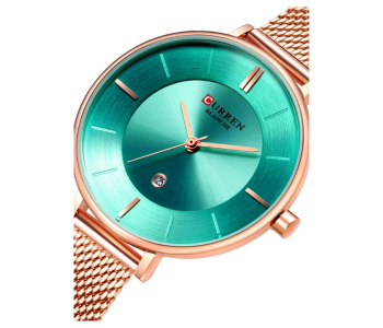 Curren 9037 Women’s Quartz Watch, Creative Casual Watches Stainless Steel Mesh Band Stylish Design - Green in UAE