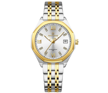 Naviforce NF5052S 5052 Women's Analog Quartz Watch – Stainless Steel, Textured Dial - Silver With Gold in UAE