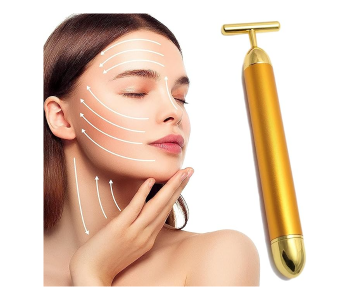 Usuny 24k Golden Pulse Facial Massager Face Roller Face Massager For Anti-aging Fine Lines, 24K Vibrating Face Roller Electric Face Massager MachineT-Shape Electric Sign Face Massage Tools For Sensitive Skin Face Pull Tight Firming Lift in KSA