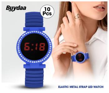 Bundle 10 PCs Set Elastic Metal Strap LED Watch JA156-6 - Blue in KSA