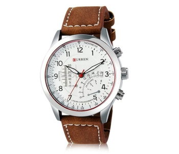 Curren JPA2117 8152 Leather Band Analog Watch For Men, Silver in UAE