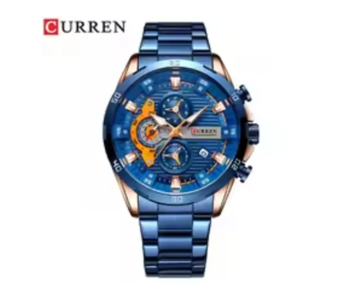 Curren 8402 Men's Chronograph Watch Waterproof Luxury Stainless Steel Sport Wristwatch - Dark Blue in UAE