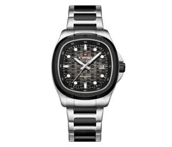 Naviforce Square Unique Temperament Silver Bracelet Strap With Black Dial Analog Watch - For Men in UAE
