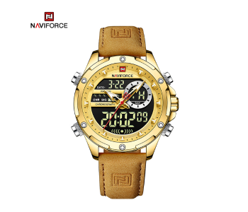 Naviforce NF9208 Luxury Fashion Genuine Leather Quality Calendar LCD Display Waterproof Quartz Men Watches GGLBN in KSA