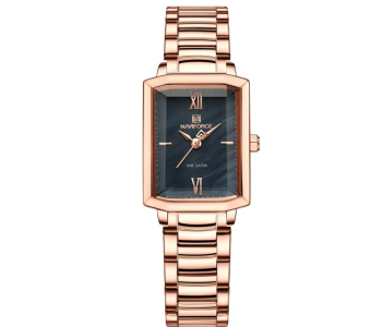 Naviforce NF5039 Women’s Rose Gold Watch – Black Rectangular Dial, Stainless Steel in UAE