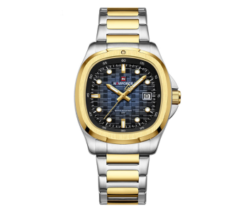 Naviforce Square Unique Temperament Silver Gold Bracelet Strap With Blue Dial Analog Watch - For Men in UAE