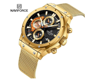Naviforce 8027S Gold Black Men’s Watch | Premium Quartz Analog Stainless Steel Wristwatch in UAE