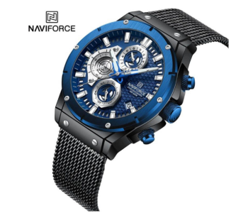 Naviforce 8027S Black Blue Men’s Watch | Sporty Quartz Analog Stainless Steel Wristwatch in UAE