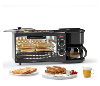 3in1 Breakfast Maker With Coffee Maker, Ni Oven, Non Stick Grill Toaster Oven Portable Multifunctional Family Size Breakfast Station, Grilled Machine, Frying Pan For Home, Office in KSA