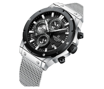 Naviforce 8027S Silver Black Men’s Watch | Classic Quartz Analog Stainless Steel Wristwatch in UAE