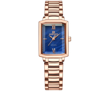 Naviforce NF5039 Women’s Rose Gold Watch – Blue Rectangular Dial, Stainless Steel in UAE