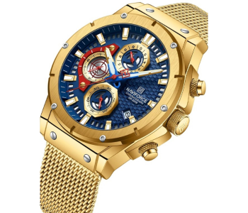 Naviforce 8027S Blue Gold Men’s Watch | Stylish Quartz Analog Stainless Steel Wristwatch in UAE