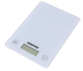 Geepas GKS46525UK Electronic Kitchen Scale – 5kg Max, Digital Display, Tempered Glass, Tare & Auto-Off, White in KSA