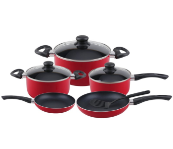 Delcasa DC2900 9-Piece Non-Stick Cookware Set – Aluminium Pots & Pans With Glass Lids, Fry Pan & Utensils in KSA