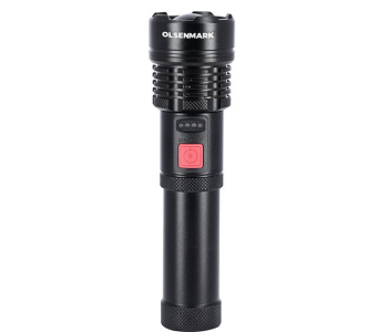 Olsenmark 2000mAh Rechargeable LED Flashlight – Durable, Long Battery Life, Bright Light, Black -OMFL2810 in KSA
