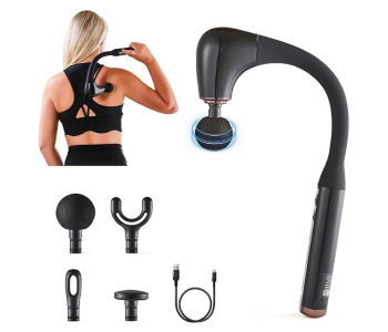 Geepas GM86093UK Curved Long Handle Massage Gun | 5 Speeds, LED Display, 15-Min Timer, 4 Massage Heads For Muscle Relief in KSA