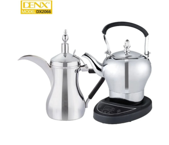 DENX DX2066 Electric Coffee Pot & Tea Kettle Set | 800W Stainless Steel Arabic Coffee Maker With 1L Coffee Pot & 1.2L Tea Pot | Fast Heating, Durable & Elegant Design – UK Plug in KSA