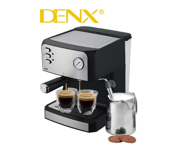 DENX Espresso Coffee Machine 850W With Milk Frother, 1.6L Water Tank, Dual Stainless Steel Filter, Steam Wand, Professional Barista Cappuccino & Latte Maker, Compact Home Coffee Maker DX2093 in KSA