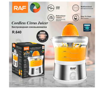 RAF Rechargeable Cordless Citrus Juicer 20W 130 RPM 350ml Capacity Easy Clean Multifunction Juicer in UAE