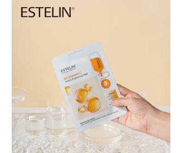 Estelin 3X Vitamin C Arbutin Brightening Face Mask – Hydrating Sheet Mask For Dark Spots, Even Skin Tone & Radiance – Single Use Facial Mask in UAE