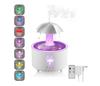 Humidifier For Bedroom, Rotating Umbrella Diffuser With Rain Drop Effect 7-Color LED, 300ML Small Humidifier Aroma Diffuser With Remote & Timer, Funny Rain Humidifier Gift For Kid Teen Women (White) in UAE