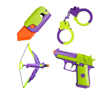 3D Radish Toy Set 4Pack - Fidget Knife,Fidget Gun,Kids Bow And Arrow,Fake Handcuffs,Toys For Kids 3-5 - Perfect Anxiety And Stress Relief in UAE