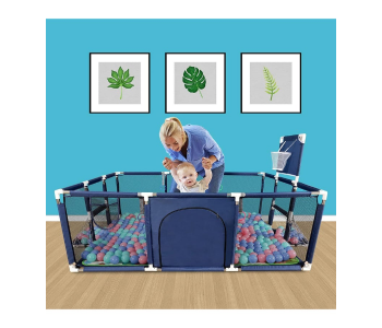 Large Toddler Stainless Steel Pipe Foldable Safe Playpen For Twin - Blue in UAE