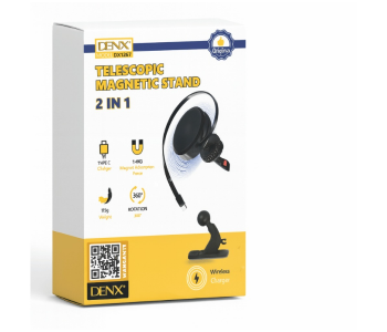 Denx Model DX1267 2-in-1 Telescopic Magnetic Phone Stand With 1.4KG Adsorption Force, 360° Rotation, Wireless Charger, And Type-C Input in UAE