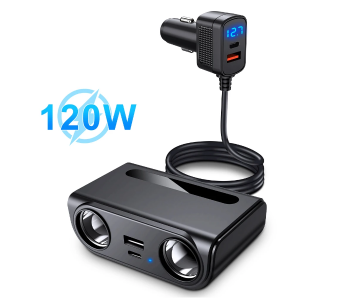 Smartbarry C802 6-in-1 Car Charger Adapter, 120W Dual Cigarette Lighter Splitter With USB Fast Charging Port & LED Voltage Display – 12V/24V Car Power Adapter For Phones, GPS, Dash Cam & Accessories in UAE
