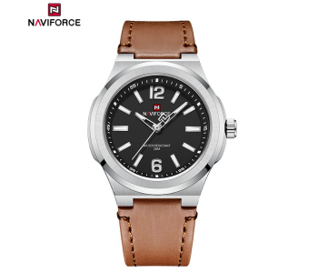 NAVIFORCE NF9233 Men's Classic Analog Quartz Watch, 40mm Case, Brown Leather Strap in UAE