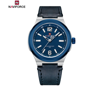 NAVIFORCE NF9233 Men's Classic Analog Quartz Watch, 40mm Case, Blue Leather Strap in UAE