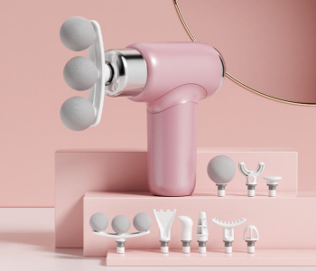 Mini Portable Fascia Massage Gun With 5 Head Attachments, Pink in UAE