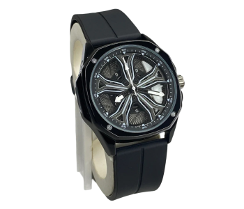 Premium Straps Watch Black – Spinning Wheel Display With Silicone Band in UAE